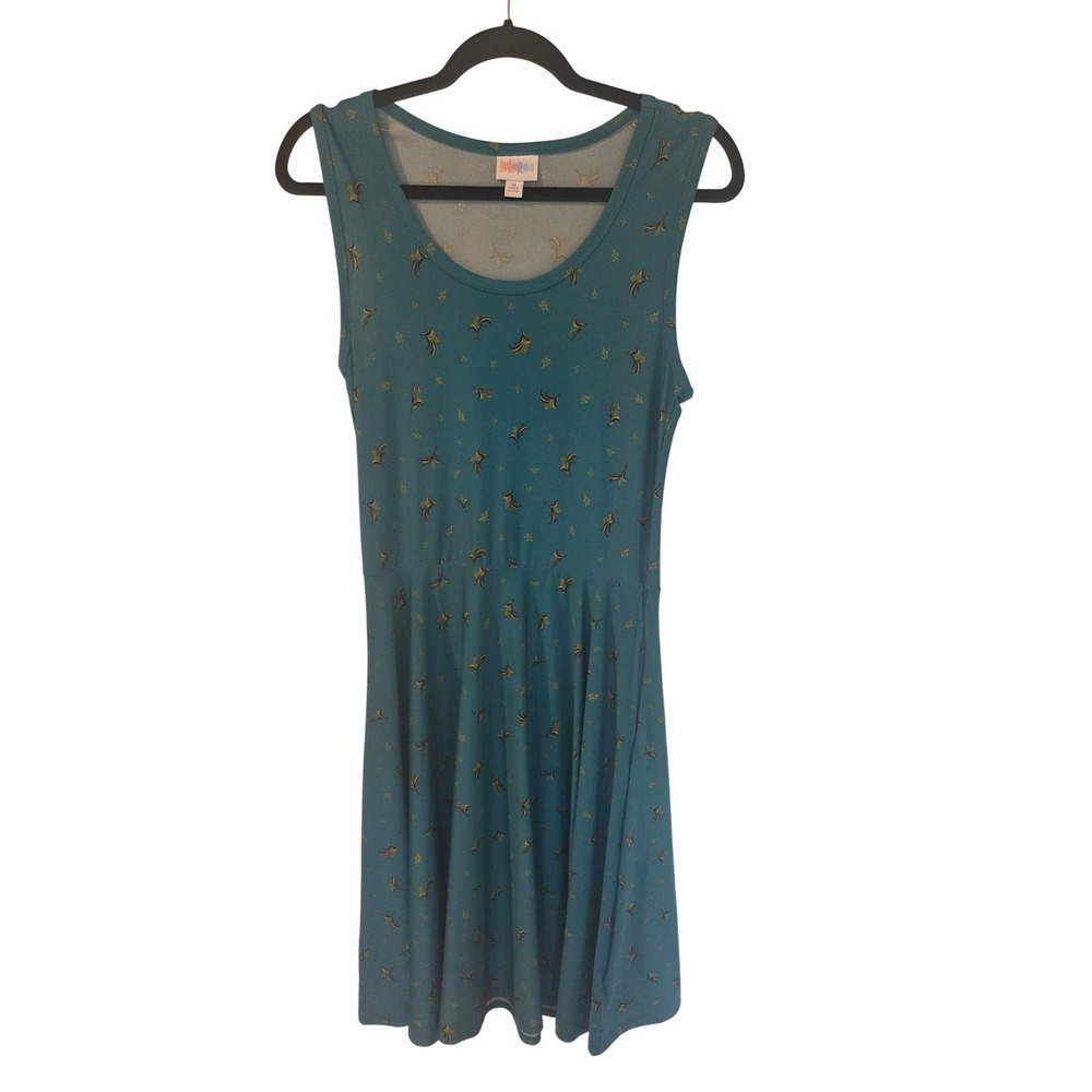 LuLaRoe Nicki Dress Womens Medium Teal Blue Bird Floral Print Sleeveless A-Line